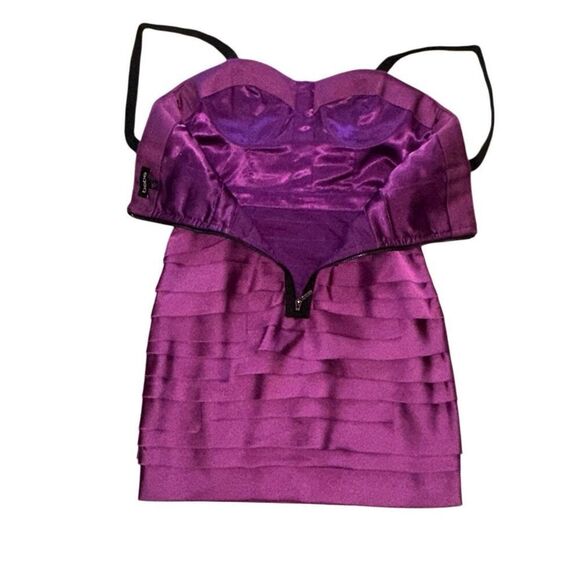 NWOT BEBE LUCIA size M Bodycon Satin Party Mini Dress Violet/ black sexy - Picture 6 of 8